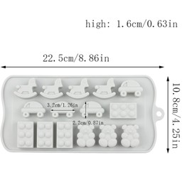 AIBOYA 15 Cavity Bear Silicone Candy Molds Car Wooden Horse Building Blocks Mold For Chocolate Candy