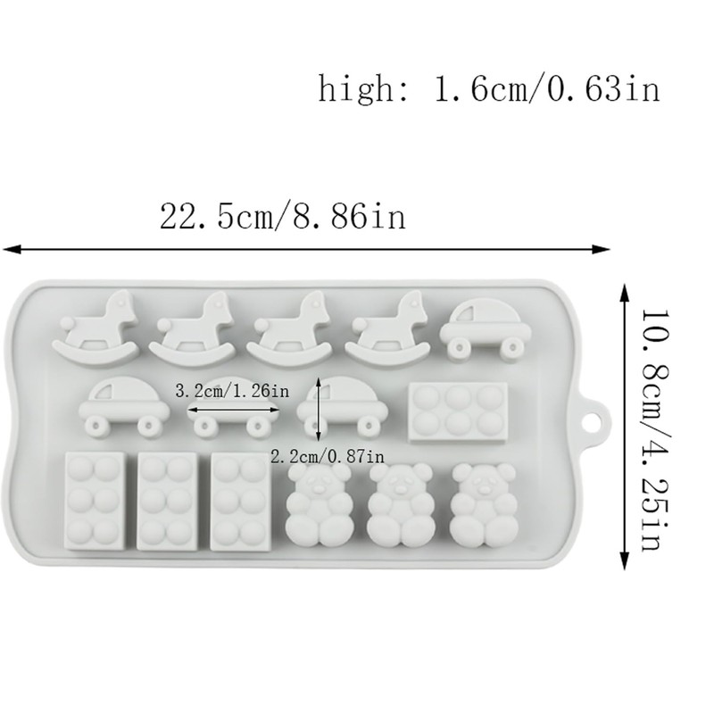 AIBOYA 15 Cavity Bear Silicone Candy Molds Car Wooden Horse
