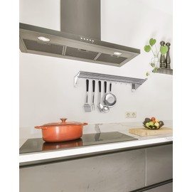 KYBOLT 12" x 24"Commercial Stainless Steel Wall Mounted Shelf with 10 Hooks for Hanging Pots and Pans - Ideal for Storage in Restaurants, Kitchens, Homes, and Hotels