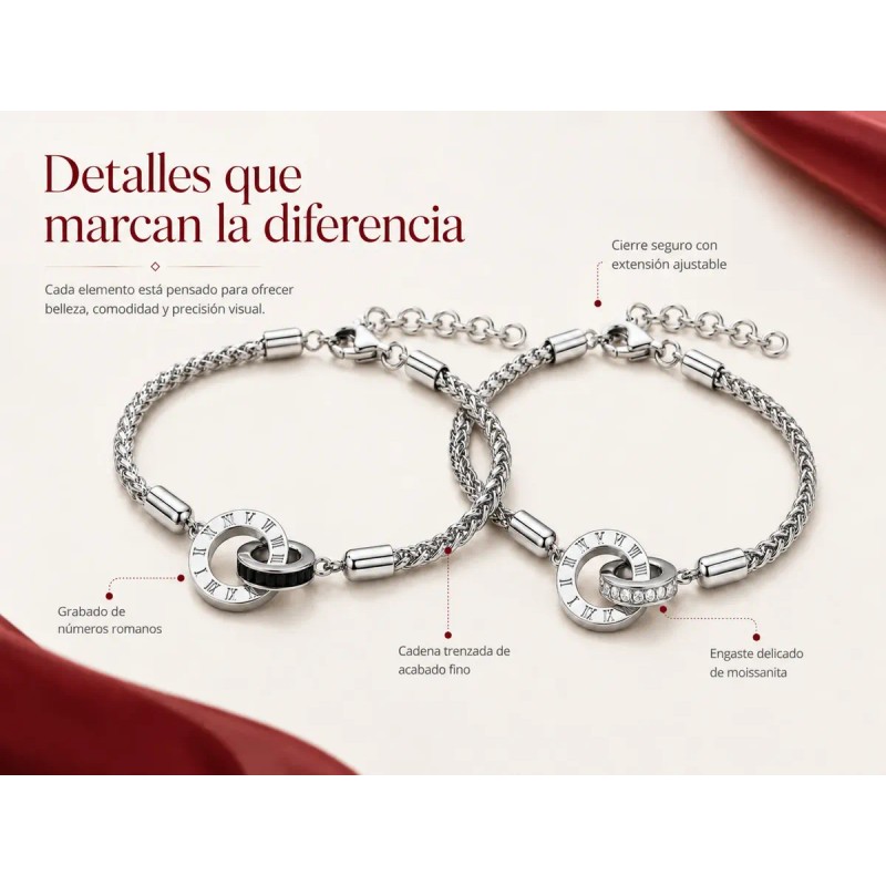 Pulseras Para Parejas Promesa Moissanita Oro Blanco 18k Plat