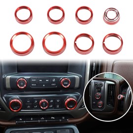 Voodonala for Silverado Radio AC Knobs Air Conditioner Switch Button Center Console Switch Knob Cover Trim for 2014-2018 Chevy Silverado GMC Sierra Accessories Aluminum Alloy, Red 8pcs
