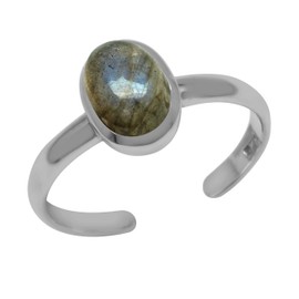 Silvershake Natural Labradorite Oval 7x5 mm 925 Sterling Silver Toe Ring Size 4