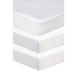100% Pure Cotton Crib Fitted Sheets 3 Pcs Set (90 x 50 cm) | 2 Fitted Sheets & 1 Waterproof Mattress Protector (90 x 50 cm, White)