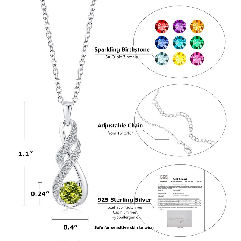 LOCIBLO August Birthstone Necklaces for Women 925 Sterling Silver Infinity