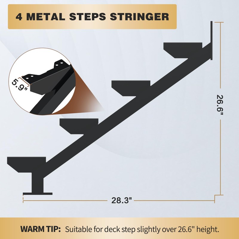 2 Pack Steel Stair Stringer, 4 Steps Stair Riser, Outdoor