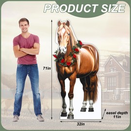 Watersay 2 Pcs Horse Cardboard Cutout Rose Vine 71 Inches Horse Life Size People Stand up Decoration Artificial Flowers Garland for Funny Racing Festival Outdoor Party Support