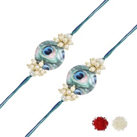 I Jewels RakshaBandhan - Pluma de pavo real hecha a mano para hermanos/hermanos/hombres (R112G-2), Free size
