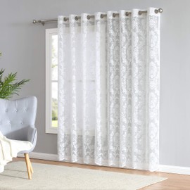 LinenZone Pair of 2 Knitted Lace Curtain Panels with Scalloped Bottom. Elegant Farmhouse Lace Curtains for Living Room, Bedroom, or Dining Room. (Lisa 38 x 63, Ivory)