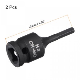 uxcell 3mm Impact Hex Bit Socket, 1/4" Square Drive 35mm Length CR-MO Metric Sizes 2 Pcs