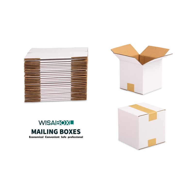 Wisaiboxl 4x4x4 inch White Shipping Boxes, Corrugated Cardboard Small Boxes