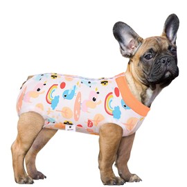 SAWMONG Dog Recovery Suit, Recovery Suit for Dogs After Surgery, Dog Spay Surgical Suit for Female Dogs, Dog Onesie Body Suit for Surgery Male Substitute Dog E-Collar Cone, Orange Bee, Medium