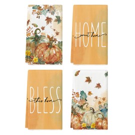 Artoid Mode Oil Painting Pumpkin Fall Kitchen Towels Dish Towels, 18x26 Inch Farmhouse Leaves Bless Autumn Decoration Hand Towels Set of 4