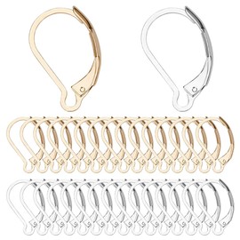 SUNNYCLUE 1 Box 60Pcs Silver 24K Gold Plated Gold French Earring Hooks Leverback Earring Findings Leverbacks 6.5x10mm Lever Back Earwires for jewellery Making DIY Earrings Crochet Stitch Markers Craft
