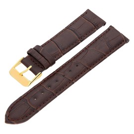 MARCHEL Gold Croco LM Leather Strap Black Blue White Brown Red Green Crocodile Pattern Cowhide Leather Watch Strap Golden Clasp, brown, Classic