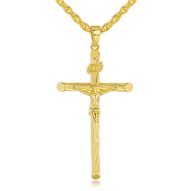 BANGALO 14K Gold Cross Necklace for Women Cross Necklace for Men Cross Chain Cross Pendant Jesus On Cross Crucifix Necklace Men & Women Faith Jewelry Presents for Women Men 54.5mm 20, 22, 24in (22in)
