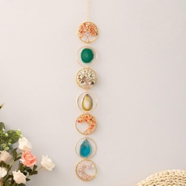 7 Chakra Crystals Hanger, Decorative Sun Catcher Pendant, Natural Gemstones, Wall Hanging, Ornament, Wall Hanging, Yoga Wall Art, Mandala Ornaments for Bedroom (Colourful 7 Rings)