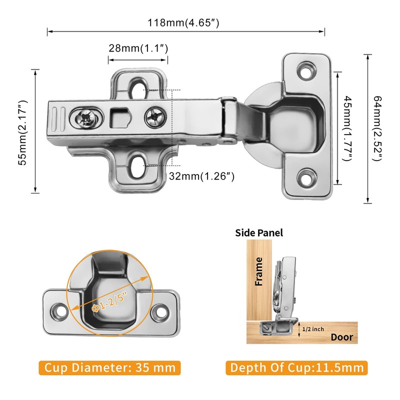 Chibery 2 PCS Full Overlay Soft Close Hinges, Clip ON