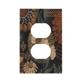 Ppzcxwp Boho Floral Outlet Cover 1 Gang Abstract Vintage Bohemian Flowers Hooks Black Retro Aesthetic Light Switch Cover Single Duplex Wall Plate Covers Switchplate Covers Electrical Faceplate