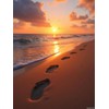MOER SKY Sand Foot Print Sunset Beach Ocean Diamond Art