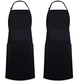 CONDA 100% Cotton Black Bib Apron 2 Pack with 4 Pockets Adjustable Straps for Women Men Adults for Art Cooking Baking