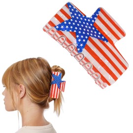 4th of July Hair Clips Patriotic USA Flag Large Hair Clips for Women Girls Square Acrylic Non Slip Hairpins Independence Day Hair Accessories for Thick Thin Hair(Square ClipA)