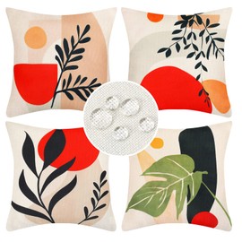 Cushion Cover 50 x 50 cm Abstract Boho Leaves Outdoor Cushion Sofa Cushion Decorative Cushion Cover Spring Summer Modern Waterproof Linen Cushion Covers for Sofa Bedroom Living Room Home Decoration