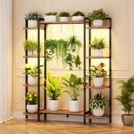 CYXPHION C1 Plant Stand Indoor with 6 Grow Lights, 6 Tiered Large Metal Plant Stand, 55 Inches Tall Plant Shelf with Hooks, Plant Holder Display Shelves for Patio, Garden, Living Room, Balcony