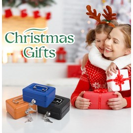 Mini Cash Box with Slot Small Cash Box with Money Tray and Key Lock, Metal Lock Box for Casino Gamblers 4.9" x 3.7" x 2.4" Black