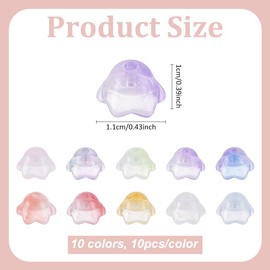 CRAFTYMELODY 10 Color Glass Flower Bead 100pcs Colorful Trumpet Flower Bead Bellflower Spacer Beads Floral Loose Beads for DIY Craft Earring Bracelets Necklace Jewelry Making Accessory Supplies