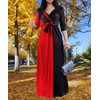 pnpednde Women's Plus Size Maxi Red Black Splice Print Long