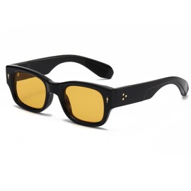 YAMEIZE Vintage Rectangle Square Sunglasses for Women Men Retro Trendy Rectangular Chunky Rave Tinted Sunglasses UV400 Protection Black Yellow