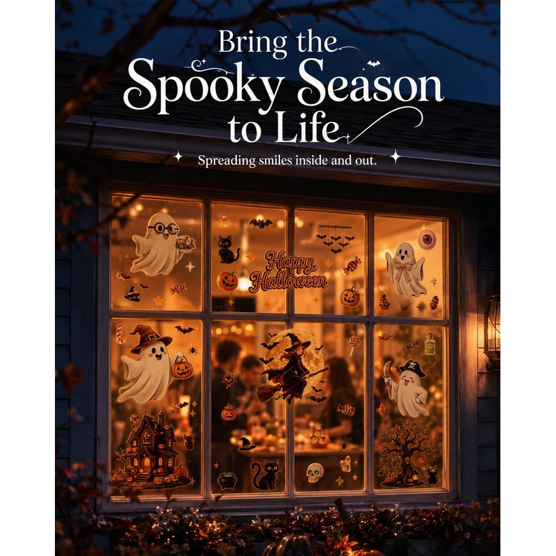 daunke 8 Sheets Halloween Window Clings 30x20cm, with Squeegee &