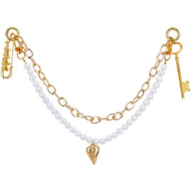 Hobbspring 1 x Golden Bag Pendant Purse Chains Metal Double Layer Bags Decorative Chains Aluminium Beads Heart Shape Pendant Accessories for Women Handbag Purse Keyring