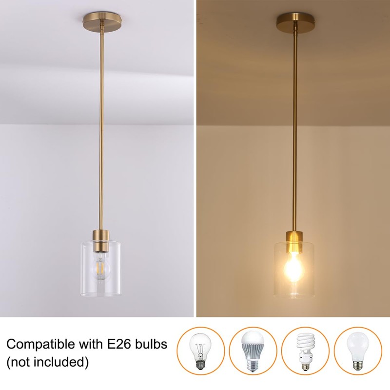 KLSS Brass Pendant Lights Kitchen Island,Modern Farmhouse Clear Glass Pendant