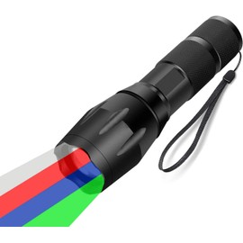 WAYLLSHINE 4 in 1 Multicolor Flashlight, Single Mode White, Red, Green, Blue Light, LED Flashlight for Outdoor Activities