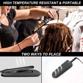 Heat Resistant Silicone Mat Pouch for Hair Straightener, Non-Slip Travel Pad Cover for Curling & Flat Iron, Portable Styling Heat Mat Holder for Curler Wand and Hot Waver (Dark Gray)