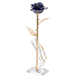 Ejoyous Gold Dipped Roses 24K Gold Rose Forever Blooming Flowers Blue with Stand