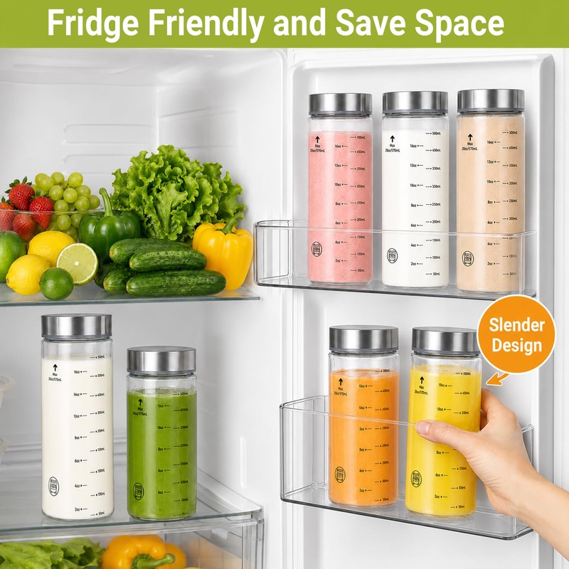 Luxgola 20oz Reusable Glass Juice Bottles with Lids, Wide Mouth,