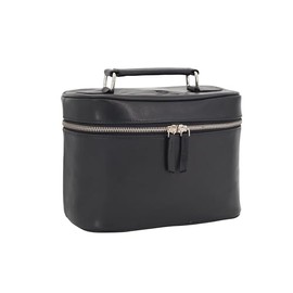 GERMANUS Leonie Handmade Cosmetic Bag Cosmetic Case and Toiletry Bag Made of Thick Leather, Black, black, Contemporary