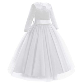 Flower Girls Vintage 3/4 Sleeves Wedding Bridesmaid Velvet Dress First Communion Pageant Tulle Princess Floor Length Holiday Prom Formal Party A Line Evening Ball Gown Z# Velvet White 2-3