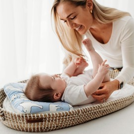 Stork Drop - Flat Head Baby Pillow | Prevents & Corrects Plagiocephaly | Breathable 3D Air Mesh | Soft Organic Cotton | Newborn Head Support | Blue Pillow