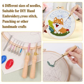 JSRQT 10Pcs Punch Needles Kit with Wooden Handles,Adjustable Punch Needle Embroidery Stitching Tool with 5 Sizes Needle Heads, Needle Punch Pen Kit for Adults Beginner