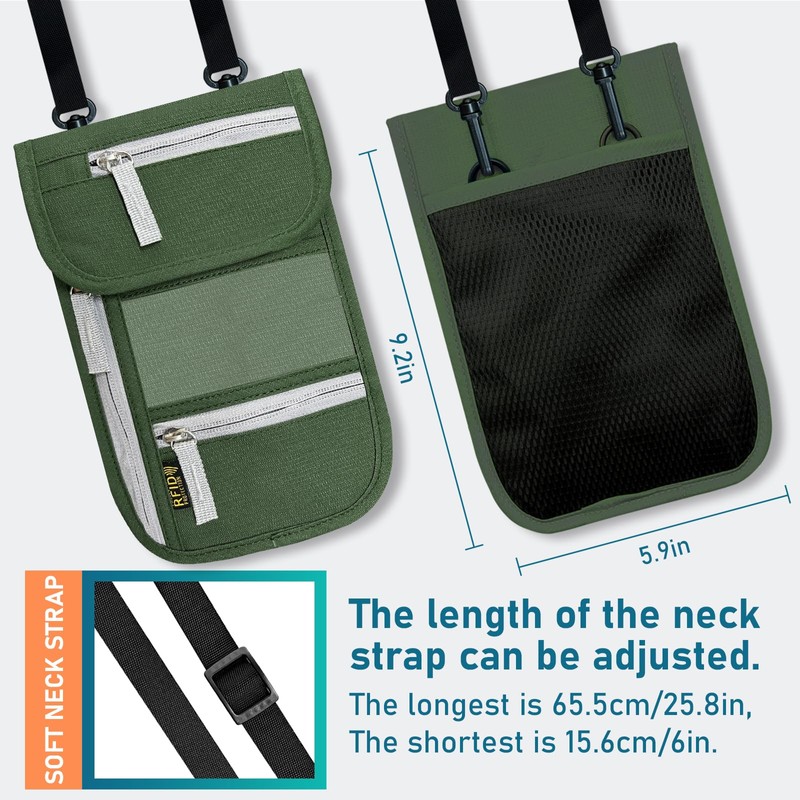 Travel Neck Wallet, RFID Blocking Passport Holder with Adjustable Neck