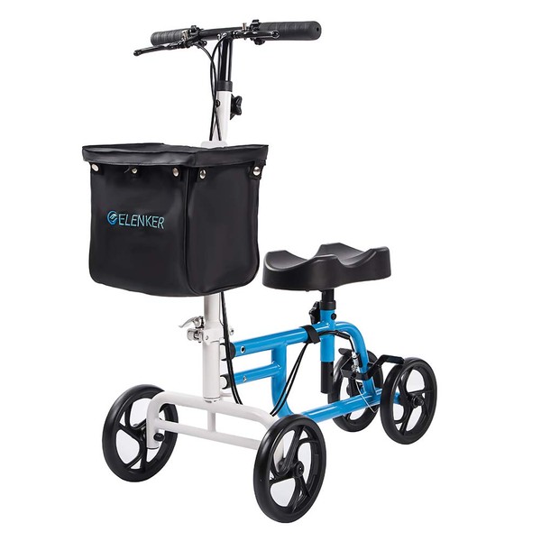 ELENKER Best Value Knee Walker Steerable Medical Scooter Crutch Alternative with Dual Braking System Blue