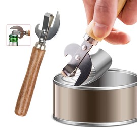 2pcs Stainless Steel Can & Tin Opener and Corkscrew Vintage Can Opener Manual Can Opener Manual Side Cut Stainless Steel Wooden Handle Bottle Opener for Restaurant Home Camping