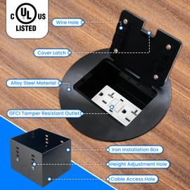 JACEPFY Recessed Floor Outlet Box with 20 Amp GFCI Tamper Resistant TR Receptacle Electrical Floor Outlet Kit (GFCI, Black)