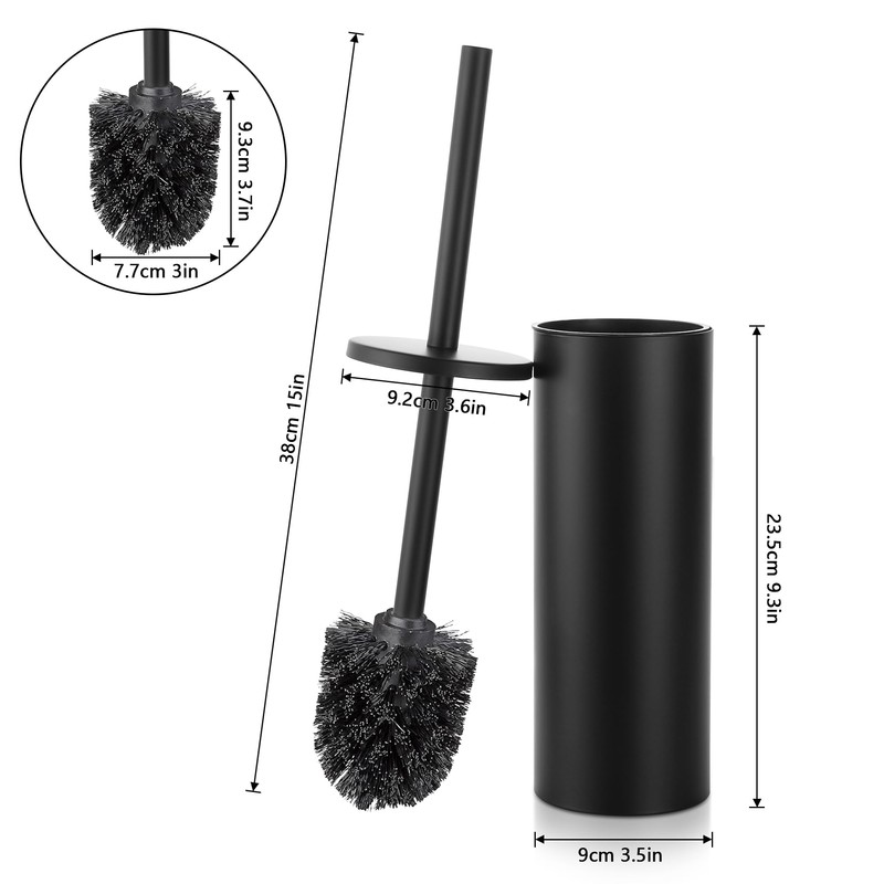 FIISAYL Toilet Brush with Stainless Steel Handle and Base, Black