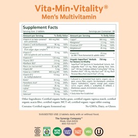 PURE SYNERGY Vita·Min·Vitality | Natural Multivitamin for Men | Men’s Daily Multivitamin Made with Organic Whole Foods | for Energy, Stress, and Immune Support (60 Tablets)