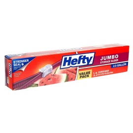 Hefty Jumbo Slider Bags 15 ct - Reusable Plastic Storage Bags with Slide Zip Closure - Clear & Purple - 2.5 Gallon Capacity - Leak Resistant - Perfect for Food & Household Items
