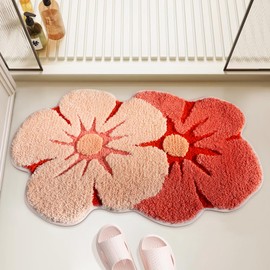 Alfombra de baño, bonita alfombra de baño con microfibra suave y gruesa, absorbente, de secado rápido, antideslizante, lavable a máquina, felpa, para recámara, ducha, puerta, 18 x 28 pulgadas (rosa)
